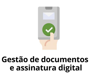 ícone ilustrado de telefone com texto "gestão de documentos e assinatura digital"