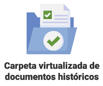 ícono ilustrado de carpeta con texto "Carpeta virtualizada de documentos históricos".
